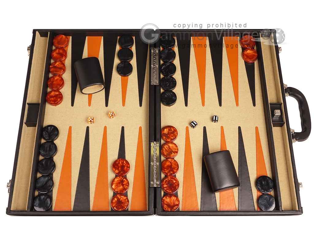 Aries™ Professional Leather Backgammon Set Black/Beige Elite Series