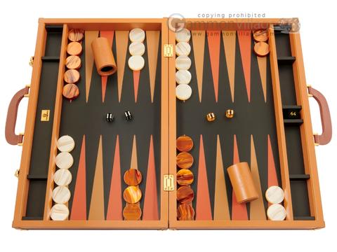 23-inch Large Brown Leather Backgammon Set by Zaza & Sacci