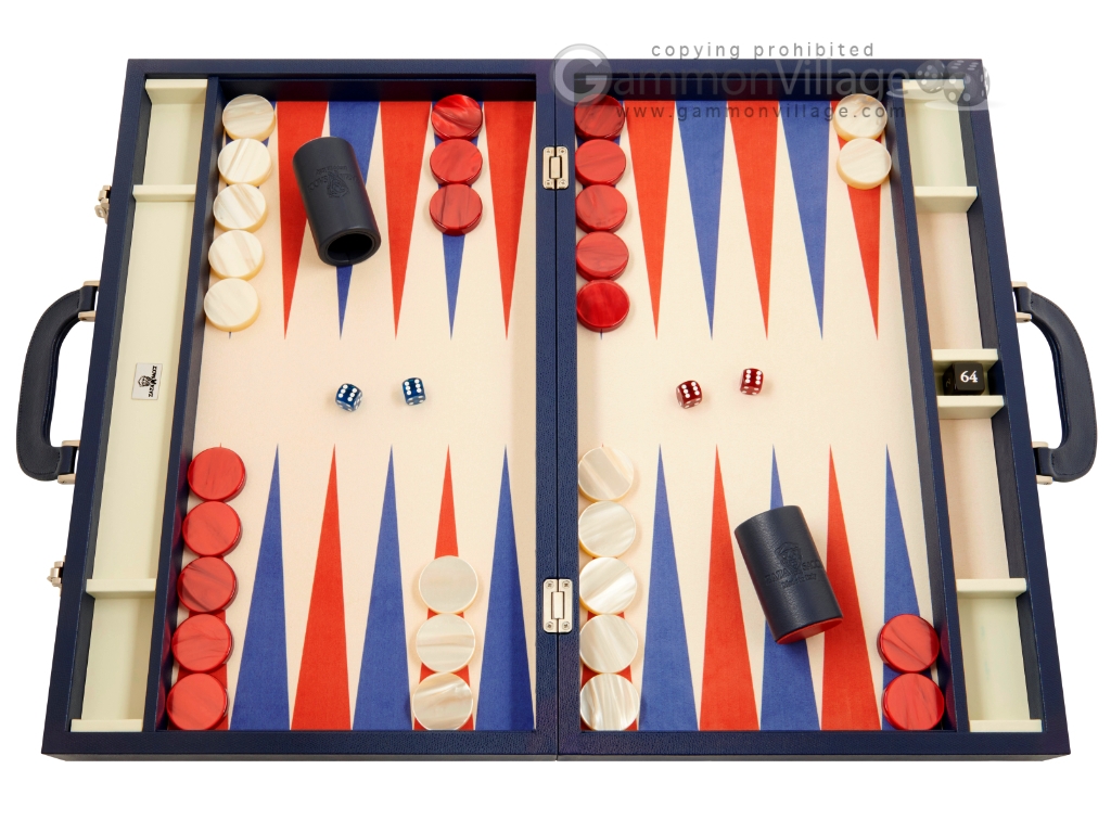 23-inch Large Leather Backgammon Set by Zaza & Sacci - Blue/Cream