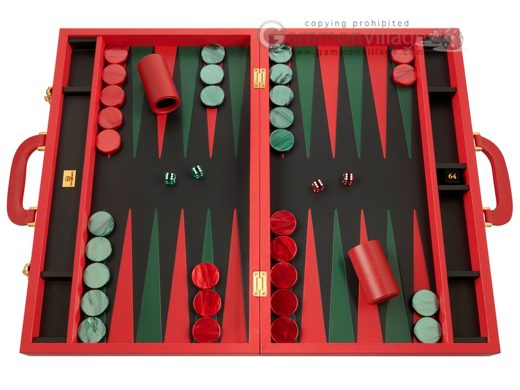 23-inch Genuine Leather Backgammon Set by Zaza & Sacci - Red/Black