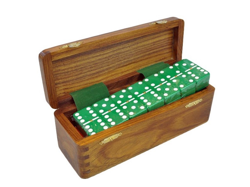 DOUBLE 6 Green Dominoes Set With Spinners Wood Box Budget Domino Sets Cheap & Affordable